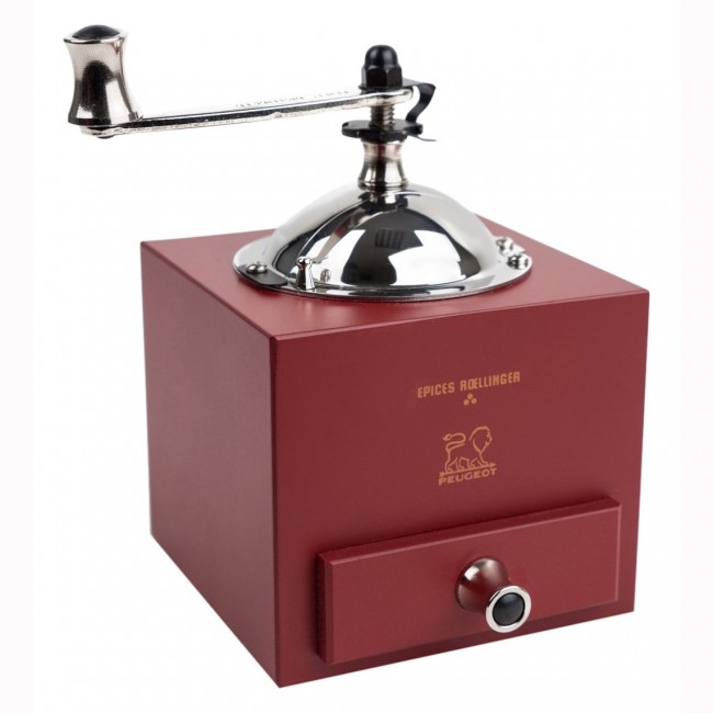 Moulin à poivre carré manuel 13cm bois de hêtre manivelle rouge piment - Roellinger - Peugeot