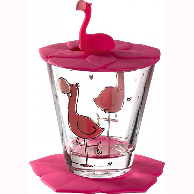 Verre pour enfant avec couvercle 21,5cl - motif flamant rose - Lot de 3