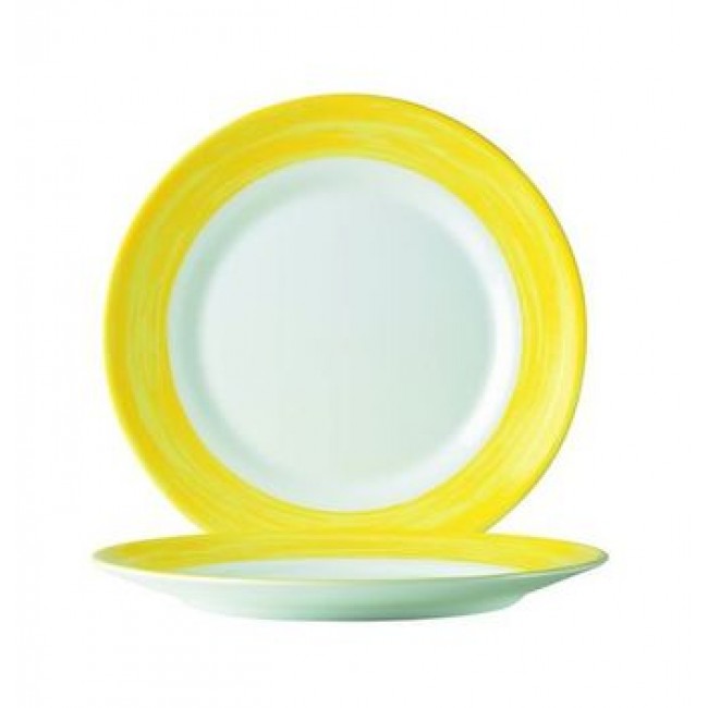 Assiette plate ronde blanc/jaune 23.5cm - A l'unité