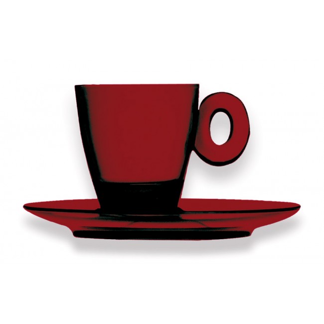 Tasse et sous-tasse à moka grenat 9cl en polycarbonate - Lot de 6