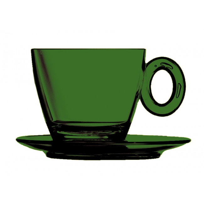 Tasse et sous-tasse à thé émeraude 15cl en polycarbonate - Lot de 6