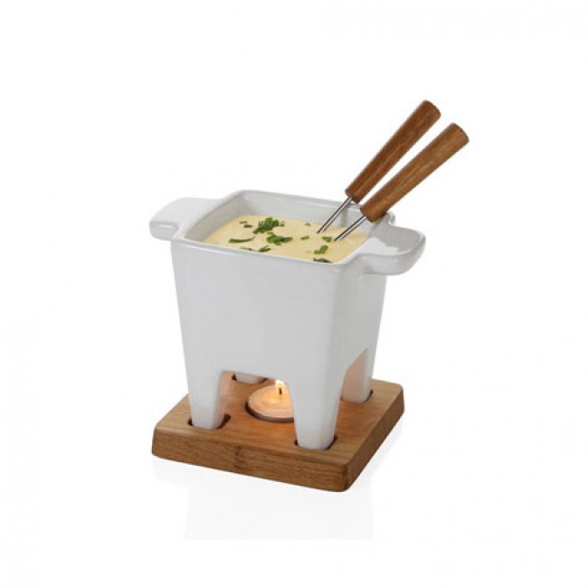Appareil à fondue savoyarde en grès avec fourchettes et plat chène 200ml - Life - Boska