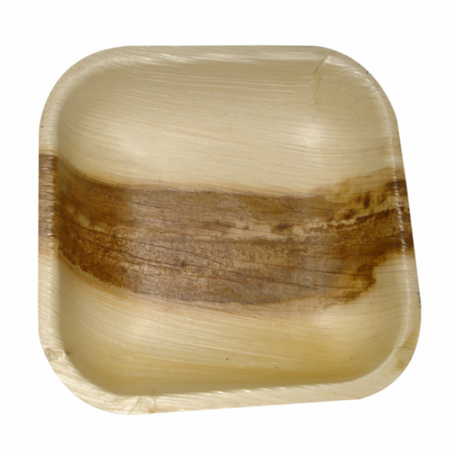 Assiette carrée jetable en areca couleur naturel 11.5cm x 1.5 cm - Lot de 25 - Vaiselle jetable