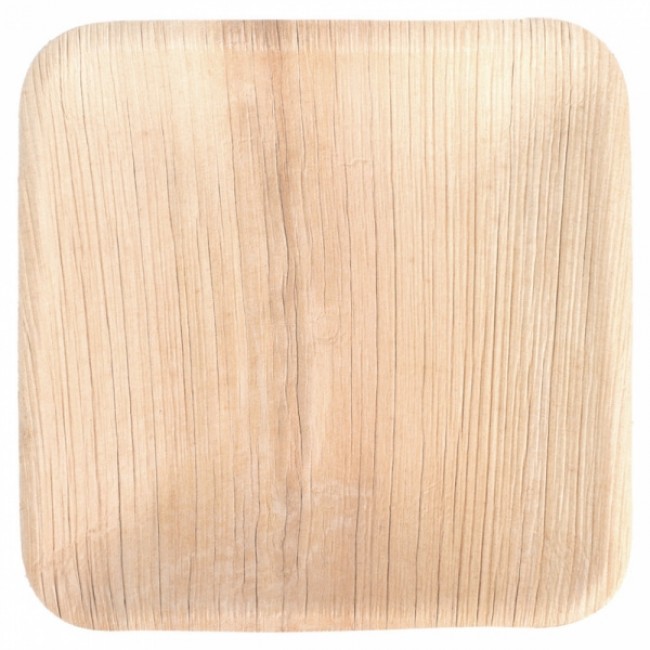 Assiette carrée jetable en areca couleur naturel 15cm x 1.5 cm - Lot de 25 - Vaiselle jetable