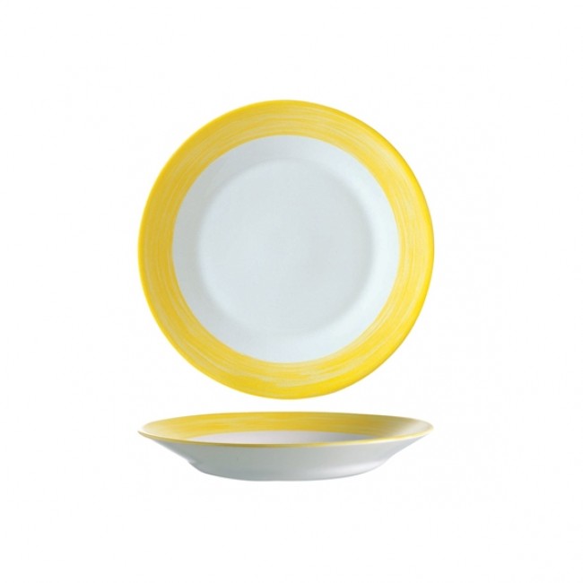 Assiette creuse ronde blanc/jaune 22.5cm - A l'unité