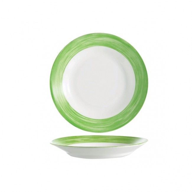 Assiette creuse ronde blanc/vert 22.5cm - Lot de 6
