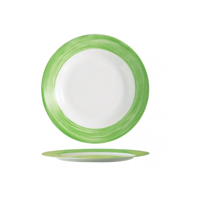 Assiette plate ronde blanc/vert 23.5cm - À l'unité