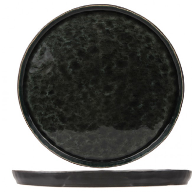Assiette plate ronde noire et verte 27cm - Laguna Verde - Cosy & Trendy