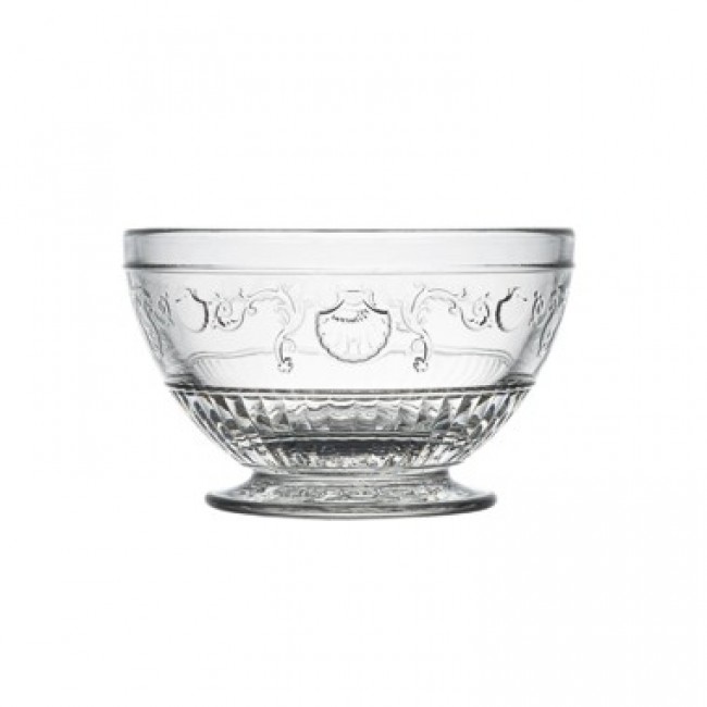 Bol en verre pressé transparent rond sur pied 4 médaillons 60 cl - Lot de 6 - Fleur de Lys - La Rochère