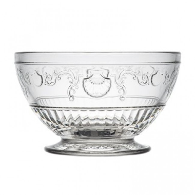 Bol en verre pressé transparent rond sur pied 4 médaillons 60 cl - Lot de 6 - Fleur de Lys - La Rochère