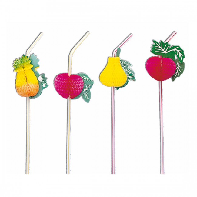Chalumeau / paille colorée flexible fruit 33 cm - Lot de 50 - Pailles decorees - AZ boutique