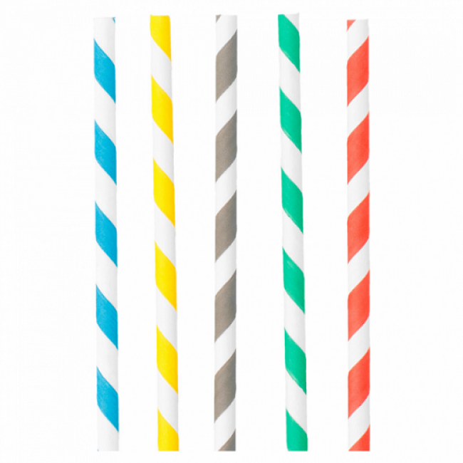 Chalumeau / paille droite blanche avec rayures recyclable 0.6 x 20cm - Lot de 250 - Pailles decorees - AZ boutique