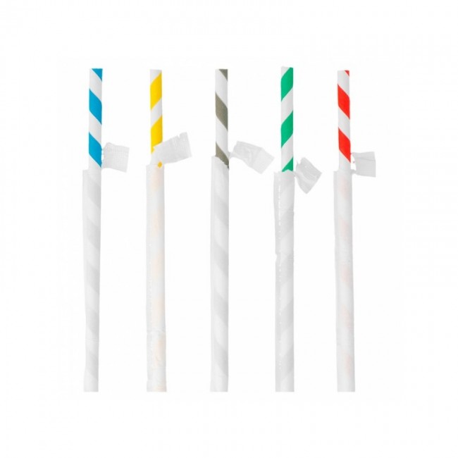 Chalumeau / paille droite blanche avec rayures recyclable en sachet 0.6 x 20cm - Lot de 250 - Pailles decorees - AZ boutique