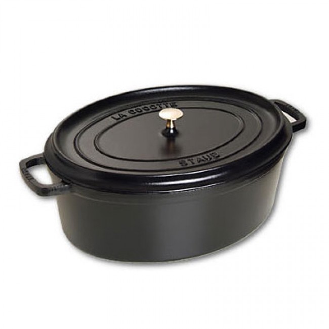 Cocotte ovale 41 cm en fonte émaillée noire - Fondamentales - Staub