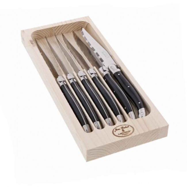 Ménagère 24 pièces noire en inox - Range couverts en bois - Laguiole - Jean Dubost