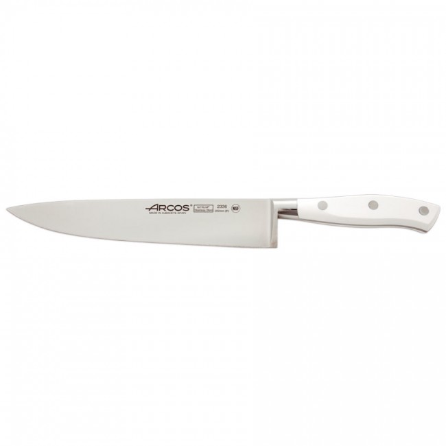 Couteau chef / Eminceur manche blanc - lame inox Nitrum 20cm - Riviera - Arcos