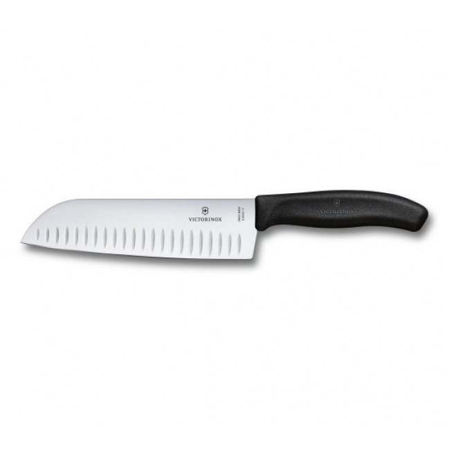 couteau santoku lame alveolee 17cm manche noir - swissclassic - victorinox