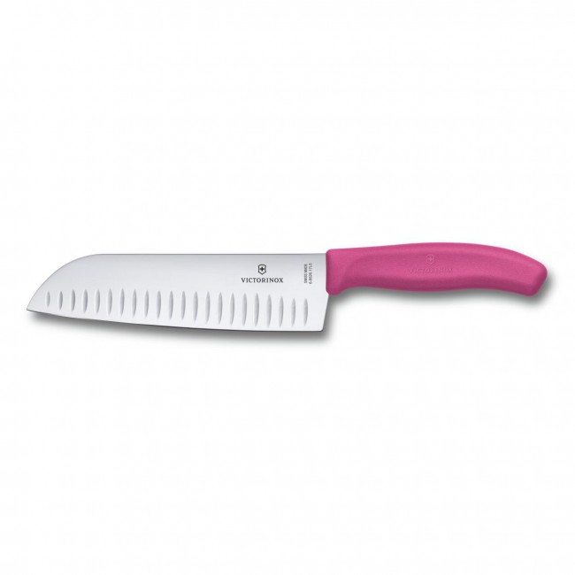 couteau santoku swissclassic lame alveolee au poignet synthetique couleur rose a usage multiple 17cm - swissclassic - victorinox