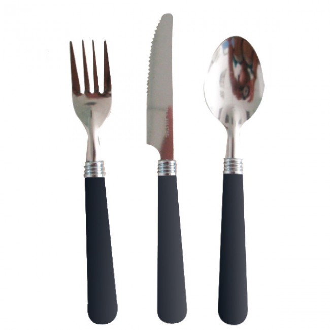 Lot de 3 couverts jetables noirs en inox - X10 -  Couvert à usage unique - Az Boutique