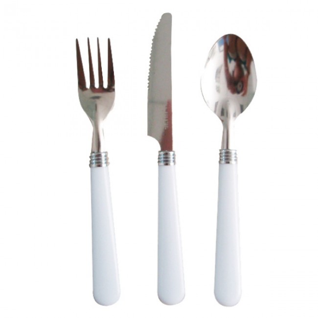 Lot de 3 couverts jetables blancs en inox  -  Couvert à usage unique - Az Boutique