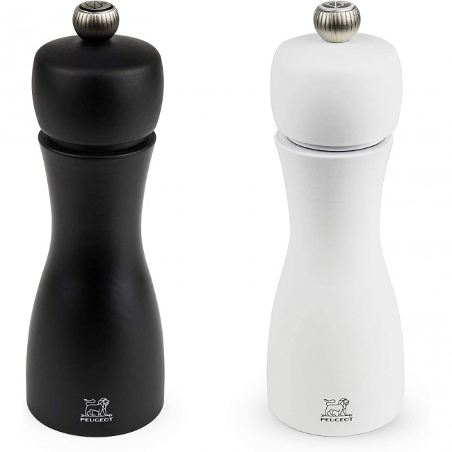 Duo moulins poivre et sel manuels 15cm bois de hêtre noir/blanc - Tahiti - Peugeot
