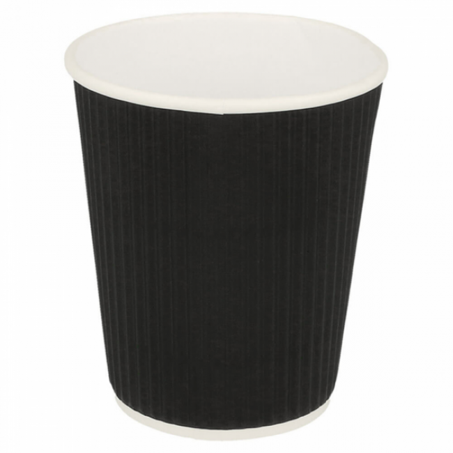 Gobelet double paroi ondulé 240 ml noir en carton boissons chaudes - Lot de 25 - Gobelet économiniques - AZ Boutique