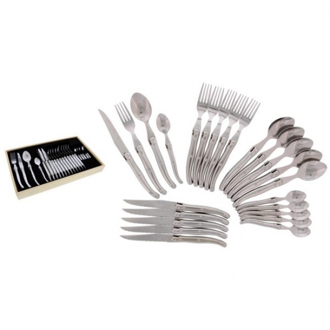 Ménagère 24 pièces noire en inox - Range couverts en bois - Laguiole - Jean Dubost