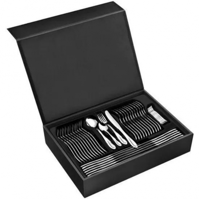 Ménagère 24 pièces noire en inox - Range couverts en bois - Laguiole - Jean Dubost