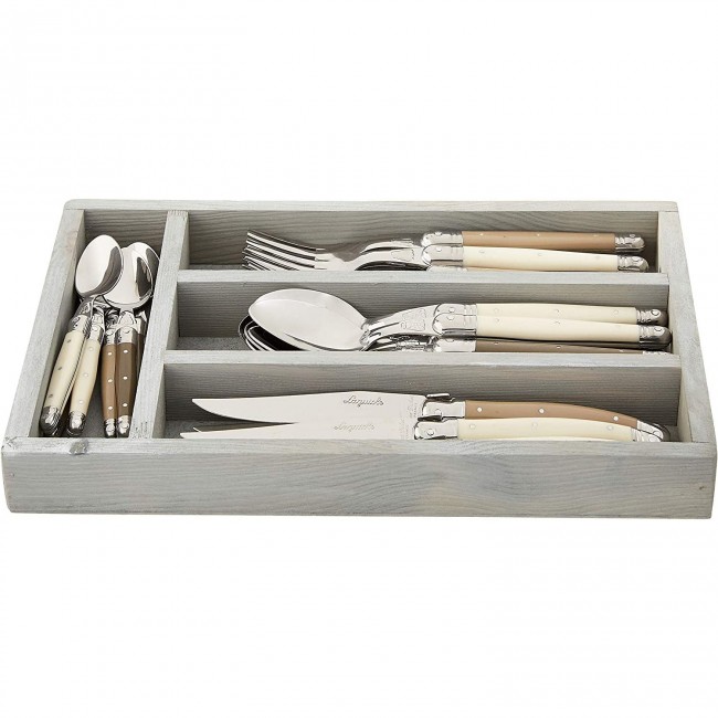 Ménagère 24 pièces noire en inox - Range couverts en bois - Laguiole - Jean Dubost