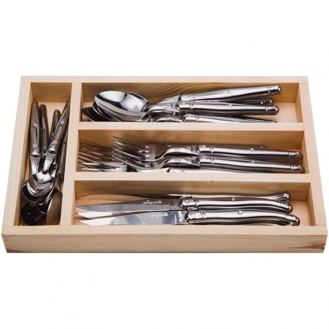 Ménagère 24 pièces noire en inox - Range couverts en bois - Laguiole - Jean Dubost