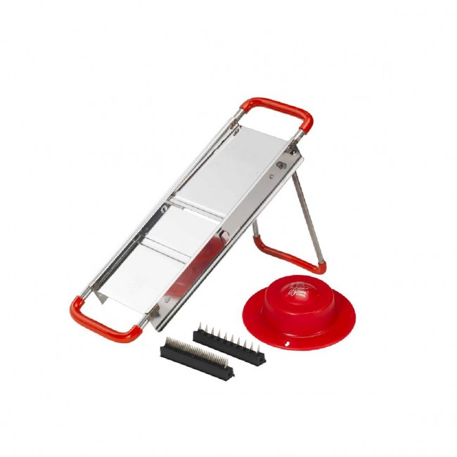 Mandoline inox rouge 2 lames interchangeables 2 et 10 mm - Vivaldi - Bron Coucke