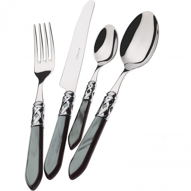 Ménagère 24 pièces noire en inox - Range couverts en bois - Laguiole - Jean Dubost