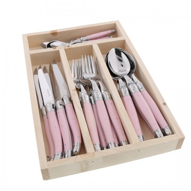 Ménagère 24 pièces noire en inox - Range couverts en bois - Laguiole - Jean Dubost