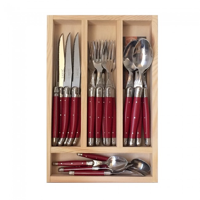 Ménagère 24 pièces noire en inox - Range couverts en bois - Laguiole - Jean Dubost