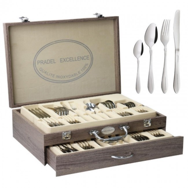 Ménagère 24 pièces noire en inox - Range couverts en bois - Laguiole - Jean Dubost