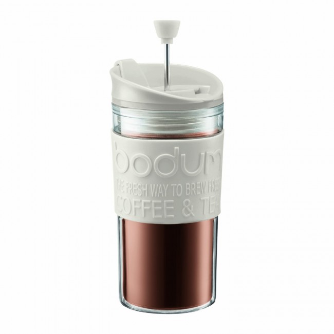 Mug à piston en plastique double paroi 35cl blanc crème - Travel Press - Bodum