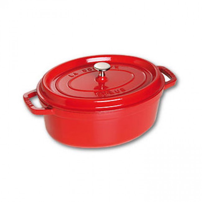Cocotte ovale 27 cm en fonte émaillée rouge cerise - Vitamines - Staub