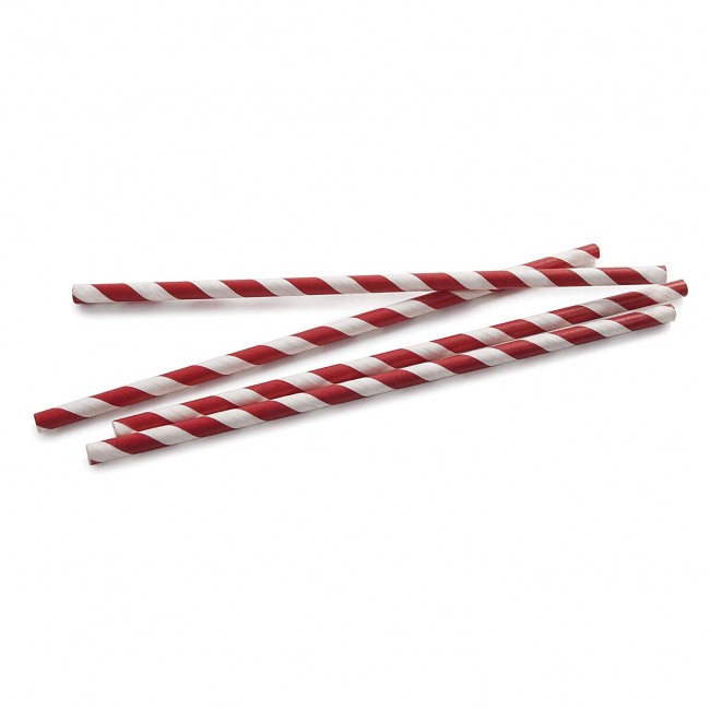 Paille rouge blanc papier biodégradable - Lot de 50 - Lacor
