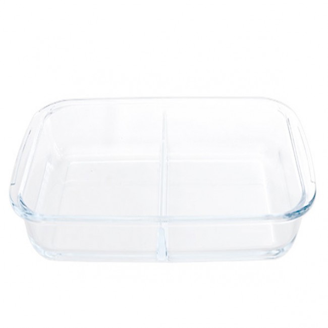 Plat à four rectangulaire en verre 2 compartiments 34.5 x 21cm 