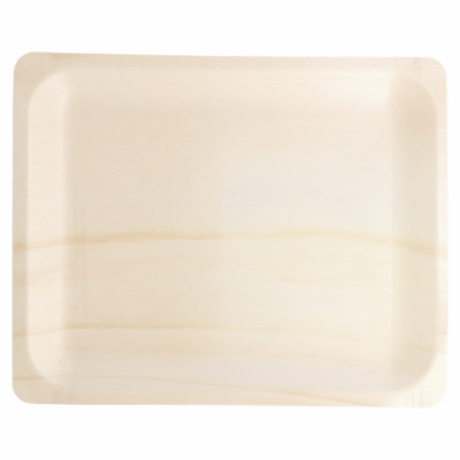 Plateau rectangulaire jetable en bois couleur naturel 26.5x21.5x2cm - Lot de 50 - Vaiselle jetable