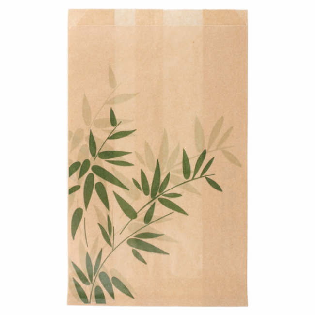 Pochette hamburger 35g/m² 14x7x22cm parchemin anti-graisse naturel motifs feuilles vertes - Lot de 500 - Feel Green - AZ Boutique