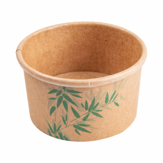 Pot à glace 70ml marron motif feuilles vertes - Lot de 2000 - Feel Green - AZ Boutique