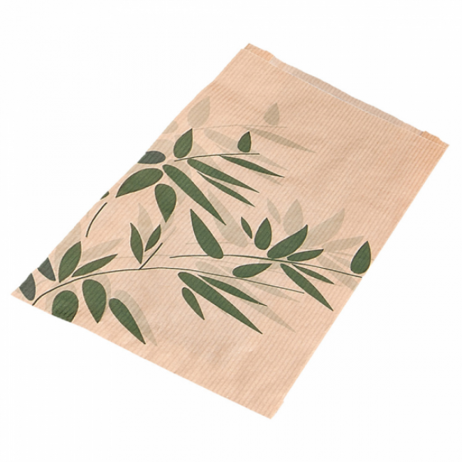 Sac 3kg 32g/m² 26x8x35cm kraft naturel motifs feuilles vertes - Lot de 250 - Feel Green - AZ Boutique