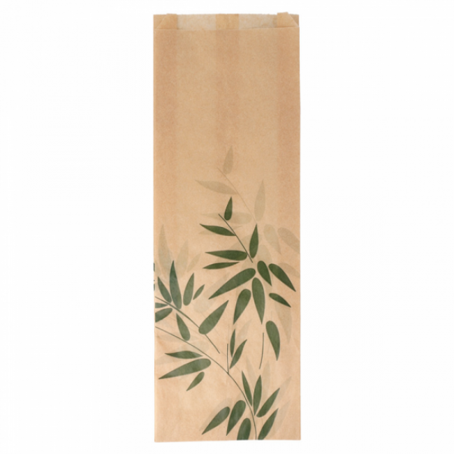 Sachet baguette garni 34g/m² 12x4x35cm parchemin anti-graisse naturel motifs feuilles vertes - Lot de 500 - Feel Green - AZ Boutique