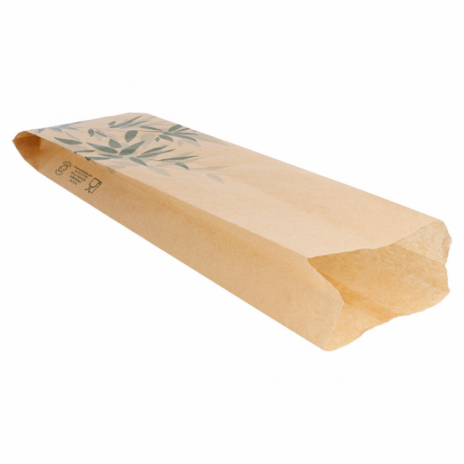 Sachet baguette 34g/m² 9x4x30cm parchemin anti-graisse naturel motifs feuilles vertes - Lot de 500 - Feel Green - AZ Boutique