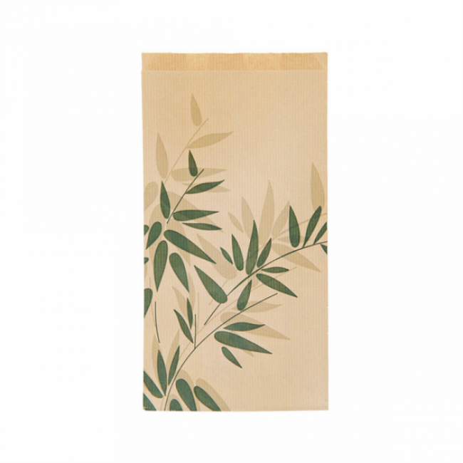 Sachet croissants 32g/m² 12x5x22cm kraft marron motifs feuilles vertes - Lot de 500 - Feel Green - AZ Boutique