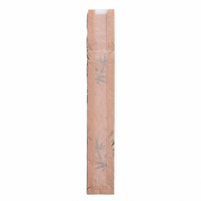 Sachet pain avec fenêtre classic 32g/m² 9x4x60cm kraft marron motifs feuilles vertes - Lot de 250 - Feel Green - AZ Boutique
