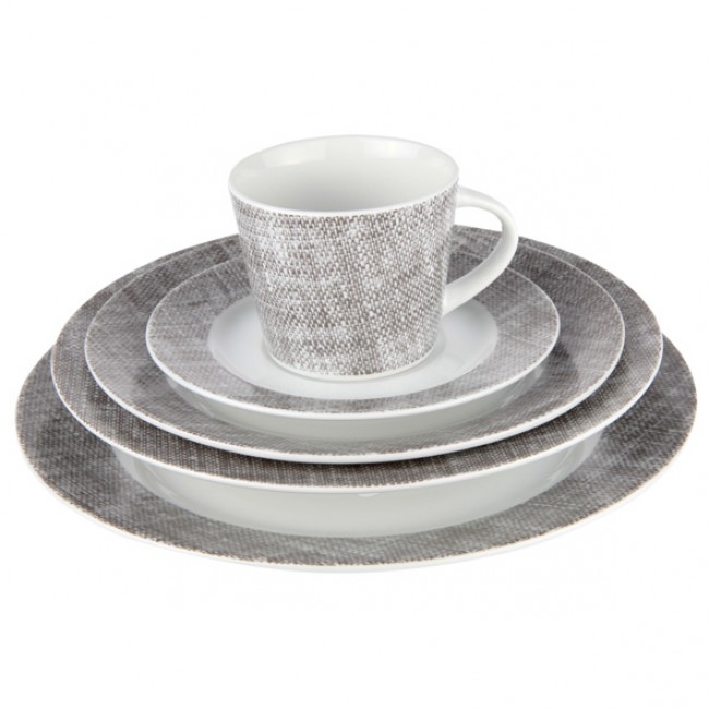 Service de table 20 pièces gris et blanc en porcelaine - Lino Grey - Cosy & Trendy