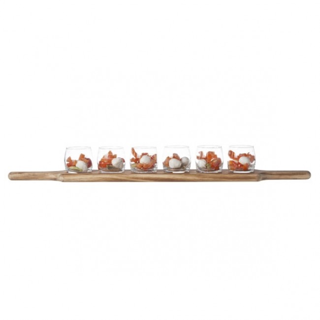 6 verrines 24cl sur planche de service en bois 66.5 x 9.5 x 1.8cm