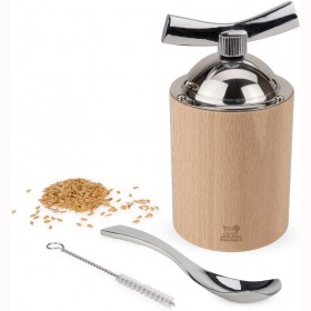 Moulin à graines de lin en bois naturel et inox 13cm